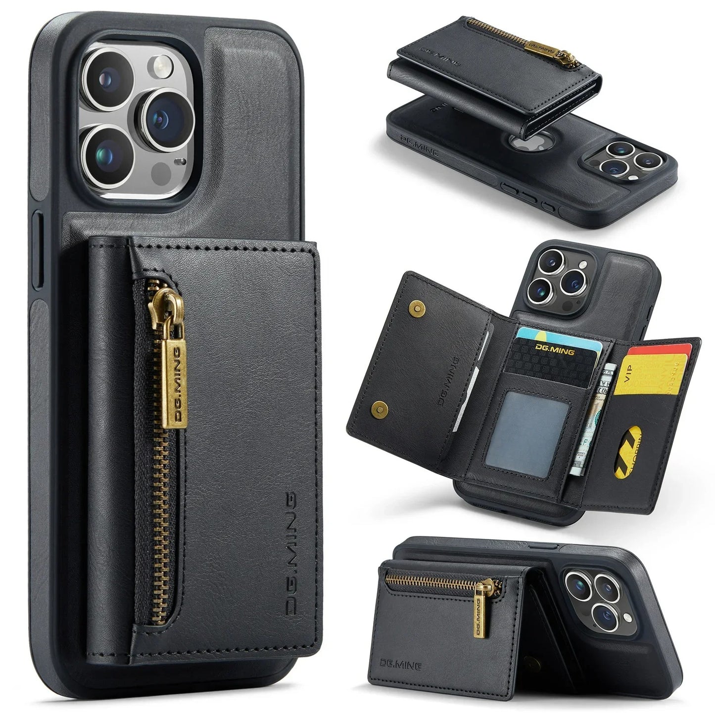 RETRO 2-IN-1 LEATHER IPHONE WALLET CASE | 2-IN-1 DETACHABLE MAGNETIC DESIGN WITH ZIPPERED STORAGE AND MULTIPLE CARD SLOTS | SHOCKPROOF AND ULTRA-PREMIUM PROTECTION WITH 360° CAMERA PROTECTION