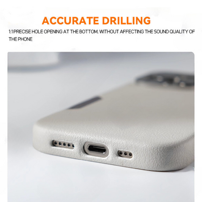 LEATHER SLIM DESIGN APPLE IPHONE CASE | FINE TEXTURED PREMIUM DESIGN WITH INTERNAL FLOCKING SHOCK-ABSORBING ULTIMATE PROTECTION  | 360° SHOCKPROOF  WITH CAMERA LENS PROTECTOR  METAL INDEPENDENT BUTTON AND MAGSAFE