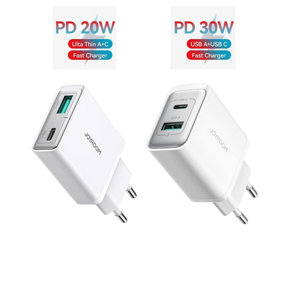 ULTRA-THIN 20W & 30W USB-C/A FAST CHARGER | PD FAST CHARGE & QC 3.0 | PORTABLE TRAVEL WALL ADAPTER