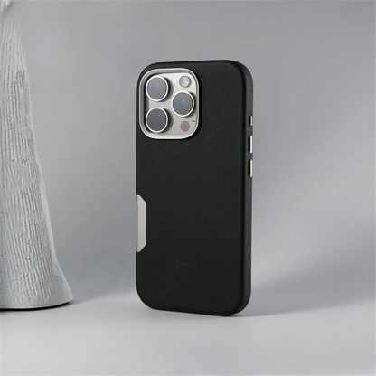 LEATHER SLIM DESIGN APPLE IPHONE CASE | FINE TEXTURED PREMIUM DESIGN WITH INTERNAL FLOCKING SHOCK-ABSORBING ULTIMATE PROTECTION  | 360° SHOCKPROOF  WITH CAMERA LENS PROTECTOR  METAL INDEPENDENT BUTTON AND MAGSAFE