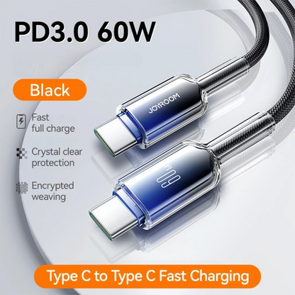 60W ULTRA-FAST USB-C TO USB-C CABLE | PD Rapid Charging Cord for Laptops, Tablets & Smartphones | Durable Braided Design