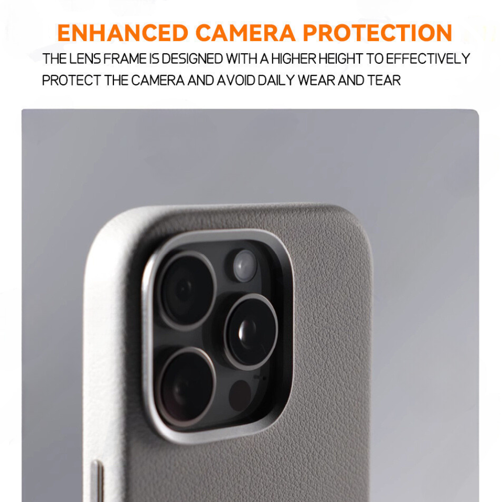 LEATHER SLIM DESIGN APPLE IPHONE CASE | FINE TEXTURED PREMIUM DESIGN WITH INTERNAL FLOCKING SHOCK-ABSORBING ULTIMATE PROTECTION  | 360° SHOCKPROOF  WITH CAMERA LENS PROTECTOR  METAL INDEPENDENT BUTTON AND MAGSAFE