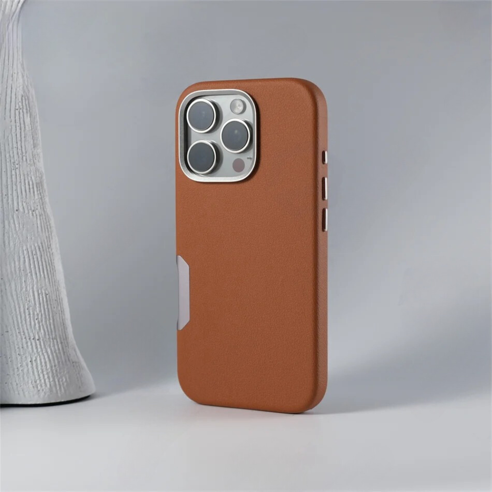 LEATHER SLIM DESIGN APPLE IPHONE CASE | FINE TEXTURED PREMIUM DESIGN WITH INTERNAL FLOCKING SHOCK-ABSORBING ULTIMATE PROTECTION  | 360° SHOCKPROOF  WITH CAMERA LENS PROTECTOR  METAL INDEPENDENT BUTTON AND MAGSAFE