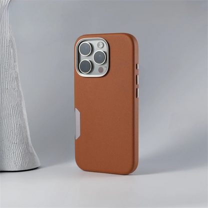 LEATHER SLIM DESIGN APPLE IPHONE CASE | FINE TEXTURED PREMIUM DESIGN WITH INTERNAL FLOCKING SHOCK-ABSORBING ULTIMATE PROTECTION  | 360° SHOCKPROOF  WITH CAMERA LENS PROTECTOR  METAL INDEPENDENT BUTTON AND MAGSAFE