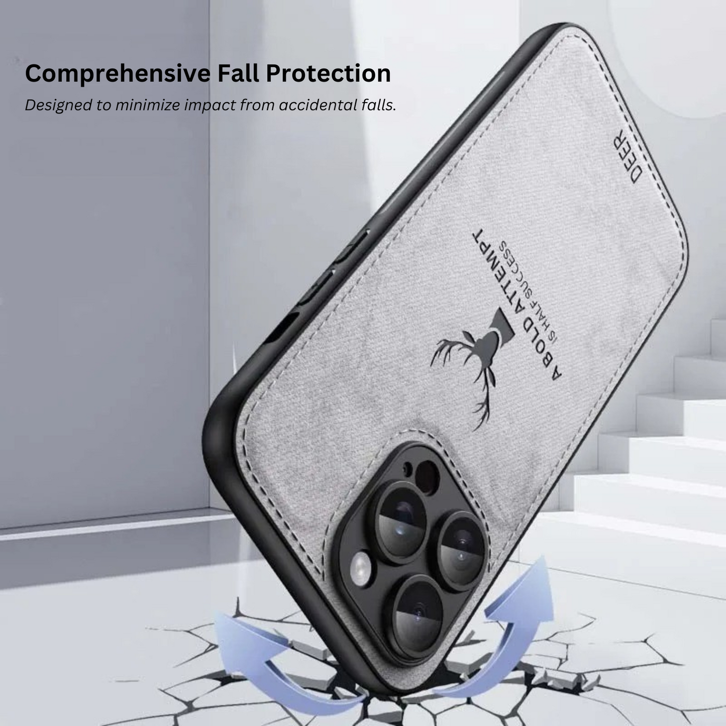 ELEGANT DEER LOGO FABRIC IPHONE CASE | PREMIUM ANTI-SCRATCH, ANTI-FINGERPRINT DESIGN | 360° SHOCKPROOF PROTECTION WITH LIGHTWEIGHT, LUXURIOUS TEXTURE AND RAISED EDGES FOR CAMERA & SCREEN SAFETY