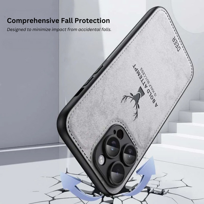 ELEGANT DEER LOGO FABRIC IPHONE CASE | PREMIUM ANTI-SCRATCH, ANTI-FINGERPRINT DESIGN | 360° SHOCKPROOF PROTECTION WITH LIGHTWEIGHT, LUXURIOUS TEXTURE AND RAISED EDGES FOR CAMERA & SCREEN SAFETY
