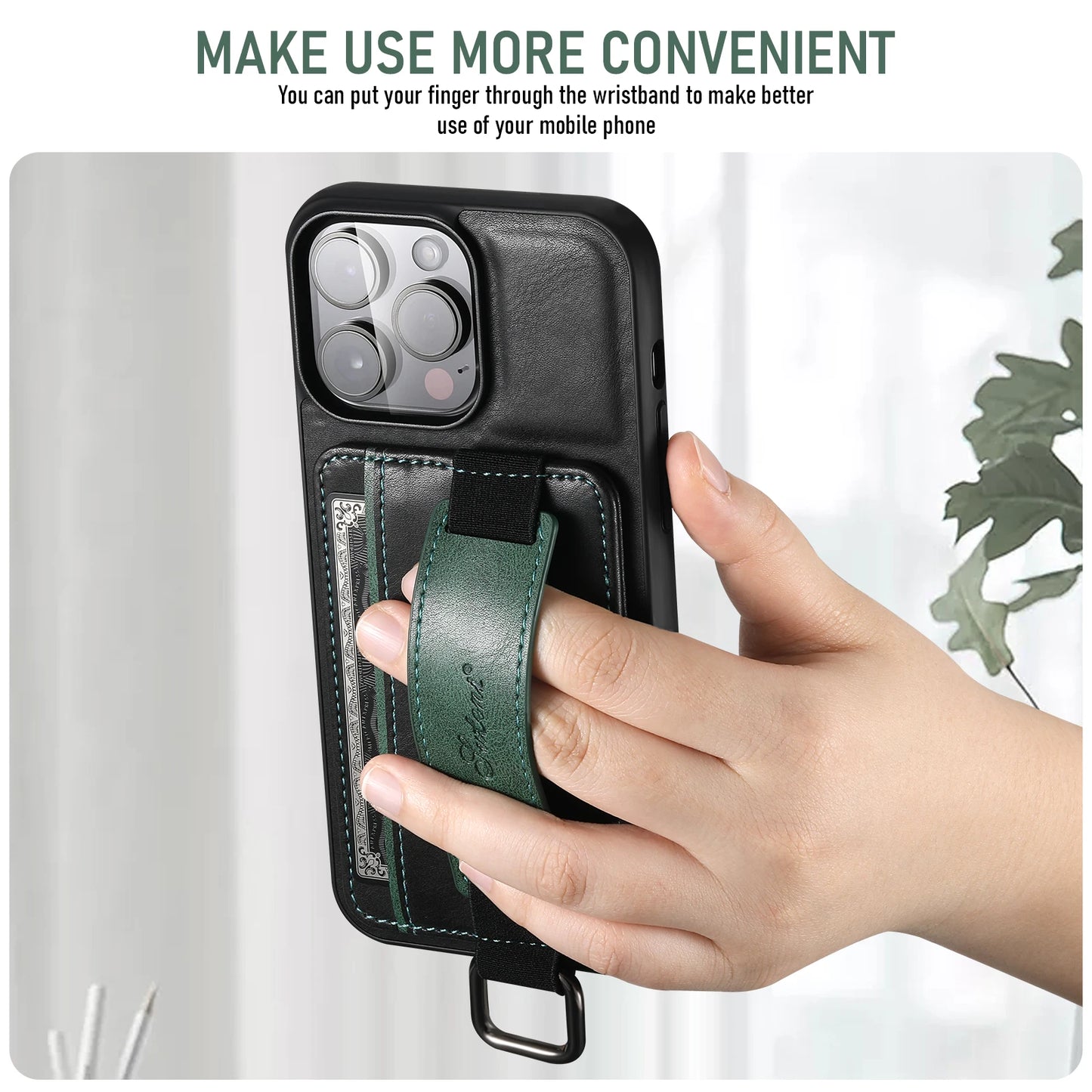 PREMIUM LEATHER APPLE IPHONE CASE | DURABLE SHOCK-ABSORBENT MATERIAL - HANDCRAFTED LEATHER STRAP | ERGONOMIC DESIGN WITH CARD HOLDER AND SECURE GRIP |  ANTI-SCRATCH ANTI-FINGERPRINT AND SHOCK PROOF