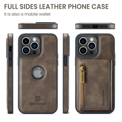 RETRO 2-IN-1 LEATHER IPHONE WALLET CASE | 2-IN-1 DETACHABLE MAGNETIC DESIGN WITH ZIPPERED STORAGE AND MULTIPLE CARD SLOTS | SHOCKPROOF AND ULTRA-PREMIUM PROTECTION WITH 360° CAMERA PROTECTION