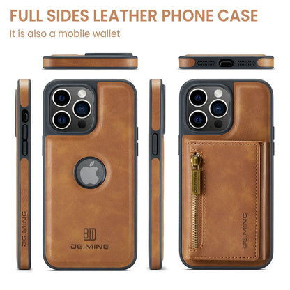 RETRO 2-IN-1 LEATHER IPHONE WALLET CASE | 2-IN-1 DETACHABLE MAGNETIC DESIGN WITH ZIPPERED STORAGE AND MULTIPLE CARD SLOTS | SHOCKPROOF AND ULTRA-PREMIUM PROTECTION WITH 360° CAMERA PROTECTION
