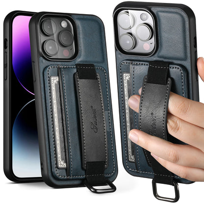 PREMIUM LEATHER APPLE IPHONE CASE | DURABLE SHOCK-ABSORBENT MATERIAL - HANDCRAFTED LEATHER STRAP | ERGONOMIC DESIGN WITH CARD HOLDER AND SECURE GRIP |  ANTI-SCRATCH ANTI-FINGERPRINT AND SHOCK PROOF