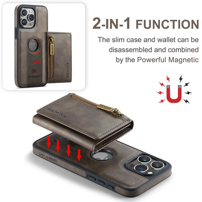 RETRO 2-IN-1 LEATHER IPHONE WALLET CASE | 2-IN-1 DETACHABLE MAGNETIC DESIGN WITH ZIPPERED STORAGE AND MULTIPLE CARD SLOTS | SHOCKPROOF AND ULTRA-PREMIUM PROTECTION WITH 360° CAMERA PROTECTION