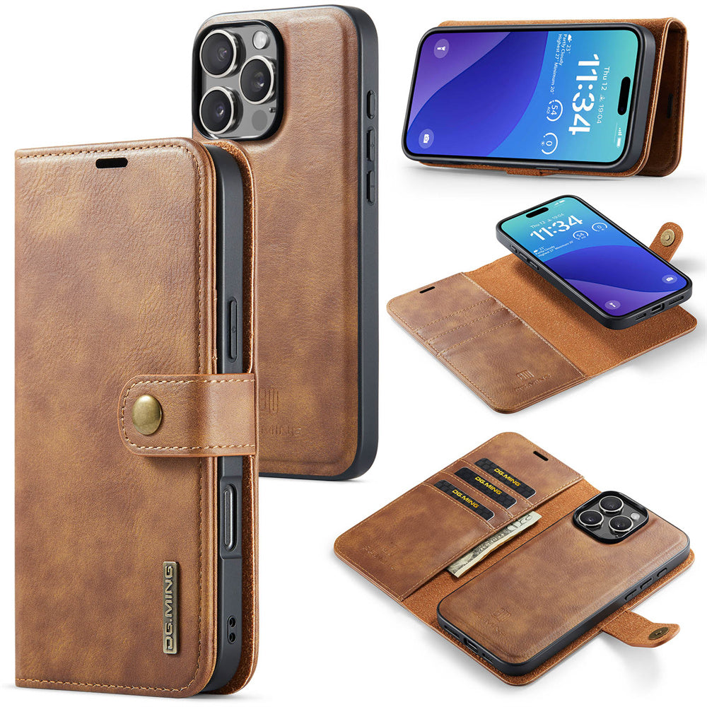 LUXURY RETRO LEATHER IPHONE WALLET CASE | PREMIUM 2-IN-1 DESIGN WITH MAGNETIC FLIP COVER FOR 360° PROTECTION | ELEGANTLY CRAFTED WITH CARD SLOTS, KICKSTAND, AND WIRELESS CHARGING SUPPORT