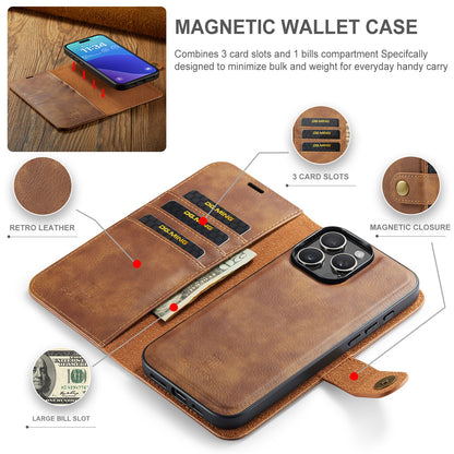 LUXURY RETRO LEATHER IPHONE WALLET CASE | PREMIUM 2-IN-1 DESIGN WITH MAGNETIC FLIP COVER FOR 360° PROTECTION | ELEGANTLY CRAFTED WITH CARD SLOTS, KICKSTAND, AND WIRELESS CHARGING SUPPORT