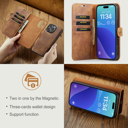 LUXURY RETRO LEATHER IPHONE WALLET CASE | PREMIUM 2-IN-1 DESIGN WITH MAGNETIC FLIP COVER FOR 360° PROTECTION | ELEGANTLY CRAFTED WITH CARD SLOTS, KICKSTAND, AND WIRELESS CHARGING SUPPORT