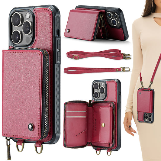 PREMIUM MULTIFUNCTIONAL LEATHER WALLET CASE WITH DETACHABLE STRAP | 360° SHOCKPROOF DESIGN | ZIPPERED STORAGE AND CARD SLOTS FOR CONVENIENCE | RFID FLIP COVER FOR FULL PROTECTION