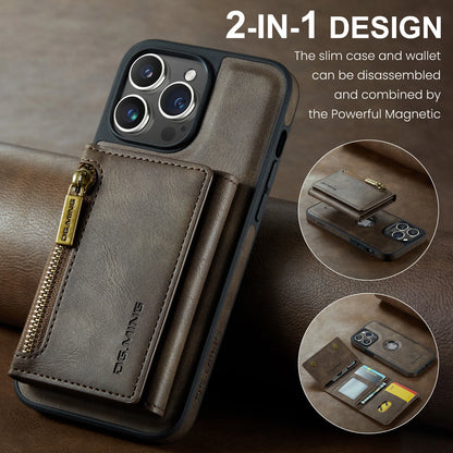 RETRO 2-IN-1 LEATHER IPHONE WALLET CASE | 2-IN-1 DETACHABLE MAGNETIC DESIGN WITH ZIPPERED STORAGE AND MULTIPLE CARD SLOTS | SHOCKPROOF AND ULTRA-PREMIUM PROTECTION WITH 360° CAMERA PROTECTION