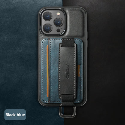 PREMIUM LEATHER APPLE IPHONE CASE | DURABLE SHOCK-ABSORBENT MATERIAL - HANDCRAFTED LEATHER STRAP | ERGONOMIC DESIGN WITH CARD HOLDER AND SECURE GRIP |  ANTI-SCRATCH ANTI-FINGERPRINT AND SHOCK PROOF