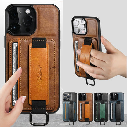 PREMIUM LEATHER APPLE IPHONE CASE | DURABLE SHOCK-ABSORBENT MATERIAL - HANDCRAFTED LEATHER STRAP | ERGONOMIC DESIGN WITH CARD HOLDER AND SECURE GRIP |  ANTI-SCRATCH ANTI-FINGERPRINT AND SHOCK PROOF