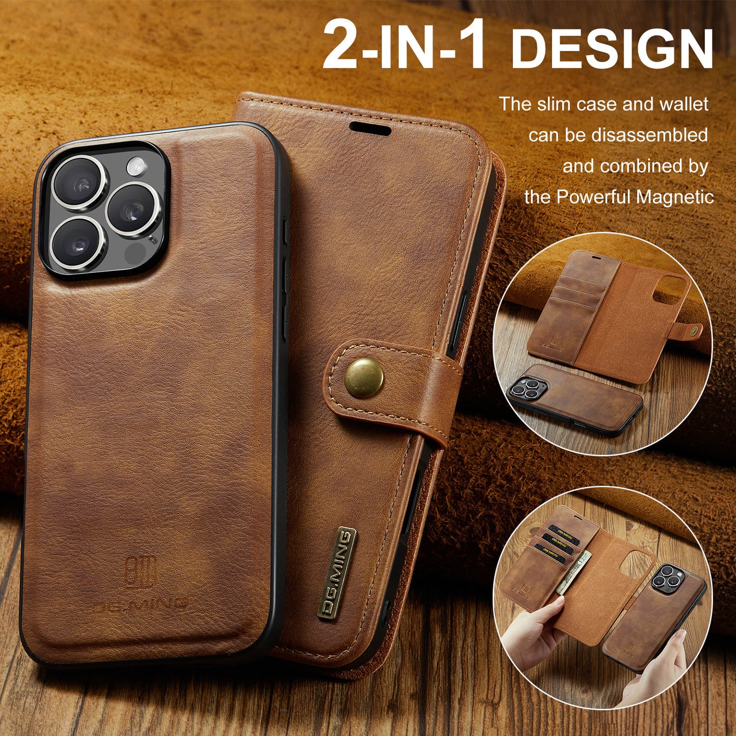 LUXURY RETRO LEATHER IPHONE WALLET CASE | PREMIUM 2-IN-1 DESIGN WITH MAGNETIC FLIP COVER FOR 360° PROTECTION | ELEGANTLY CRAFTED WITH CARD SLOTS, KICKSTAND, AND WIRELESS CHARGING SUPPORT