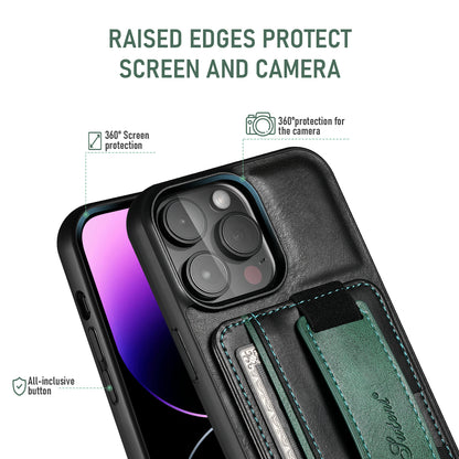 PREMIUM LEATHER APPLE IPHONE CASE | DURABLE SHOCK-ABSORBENT MATERIAL - HANDCRAFTED LEATHER STRAP | ERGONOMIC DESIGN WITH CARD HOLDER AND SECURE GRIP |  ANTI-SCRATCH ANTI-FINGERPRINT AND SHOCK PROOF