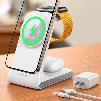 PREMIUM 3-IN-1 MAGNETIC WIRELESS CHARGING STATION | FAST CHARGING DOCK FOR IPHONE, APPLE WATCH & AIRPODS | SLEEK & COMPACT DESIGN