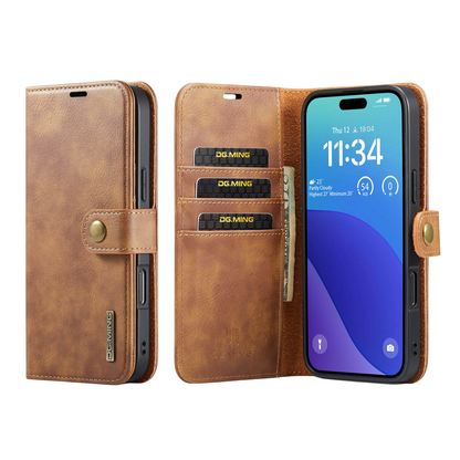LUXURY RETRO LEATHER IPHONE WALLET CASE | PREMIUM 2-IN-1 DESIGN WITH MAGNETIC FLIP COVER FOR 360° PROTECTION | ELEGANTLY CRAFTED WITH CARD SLOTS, KICKSTAND, AND WIRELESS CHARGING SUPPORT