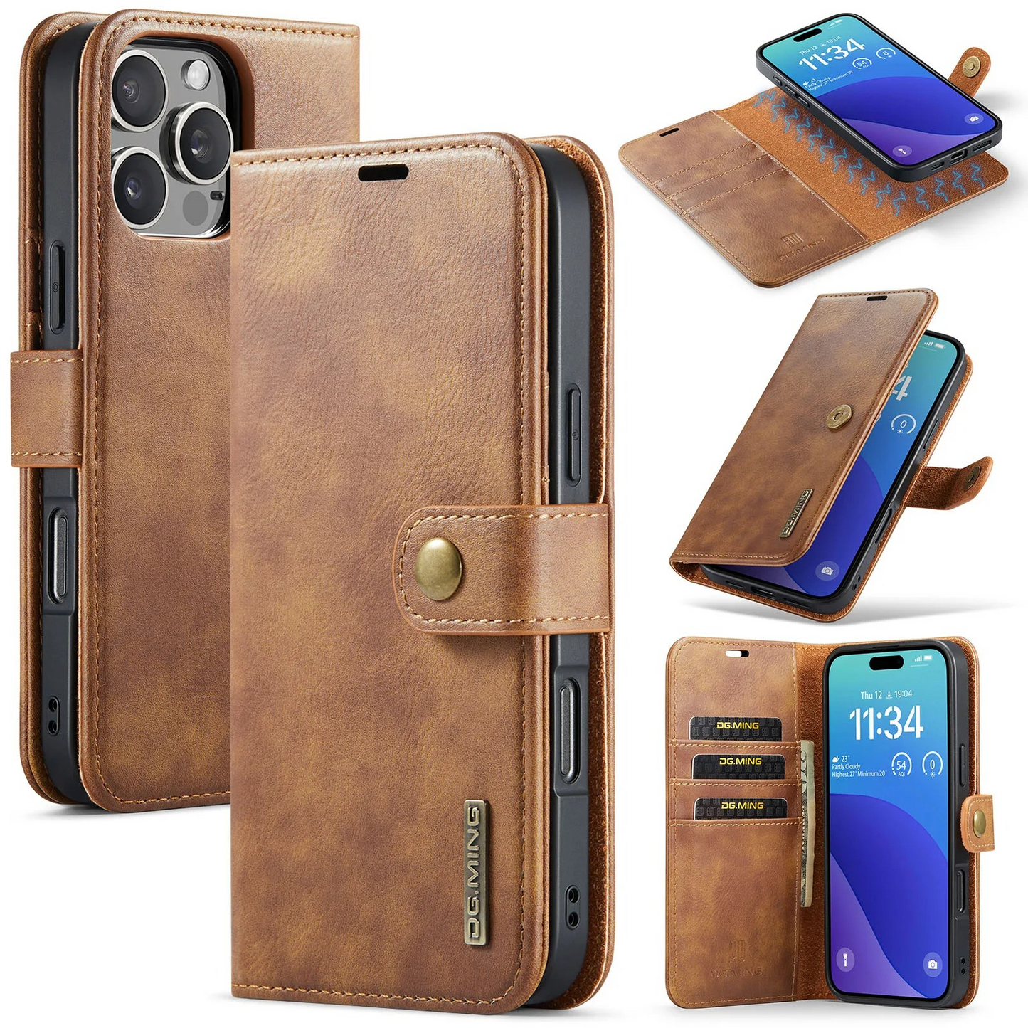 LUXURY RETRO LEATHER IPHONE WALLET CASE | PREMIUM 2-IN-1 DESIGN WITH MAGNETIC FLIP COVER FOR 360° PROTECTION | ELEGANTLY CRAFTED WITH CARD SLOTS, KICKSTAND, AND WIRELESS CHARGING SUPPORT