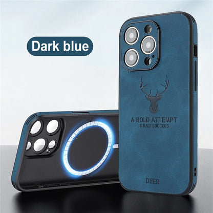 LUXURIOUS RETRO LEATHER IPHONE CASE WITH DEER EMBLEM | PREMIUM ENGRAVING, 360° SHOCKPROOF DESIGN, AND MAGSAFE SUPPORT | ADVANCED CAMERA AND SCREEN PROTECTION