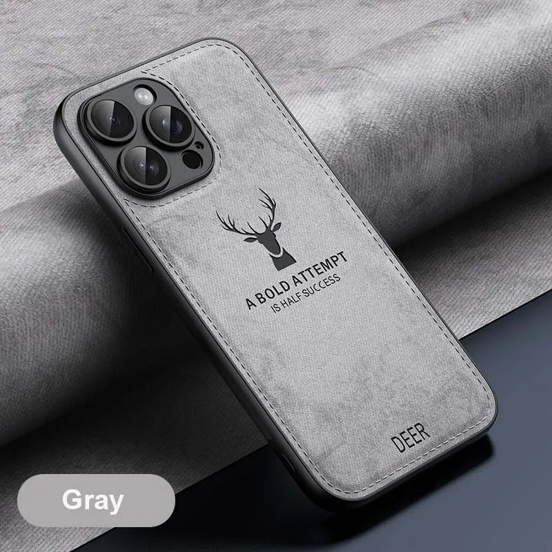 ELEGANT DEER LOGO FABRIC IPHONE CASE | PREMIUM ANTI-SCRATCH, ANTI-FINGERPRINT DESIGN | 360° SHOCKPROOF PROTECTION WITH LIGHTWEIGHT, LUXURIOUS TEXTURE AND RAISED EDGES FOR CAMERA & SCREEN SAFETY