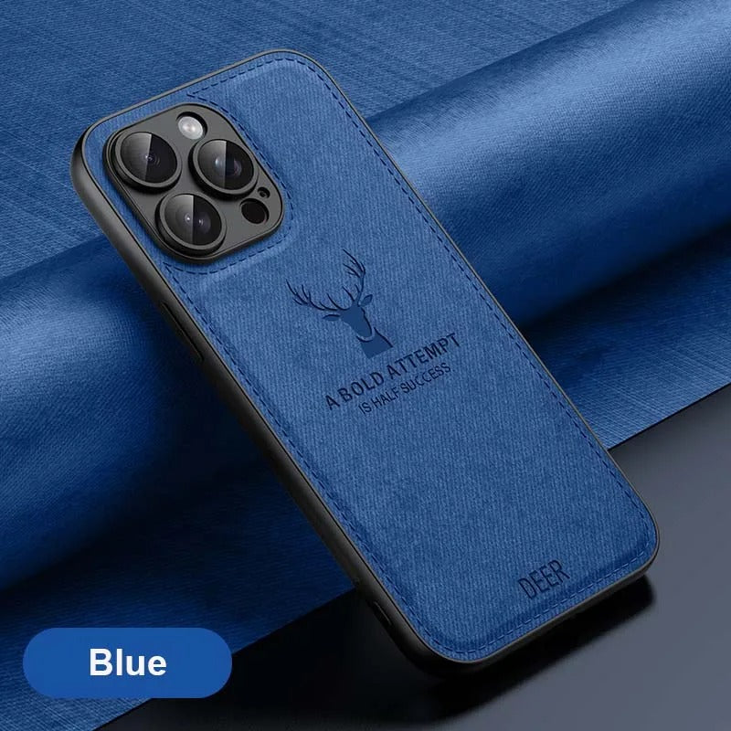 ELEGANT DEER LOGO FABRIC IPHONE CASE | PREMIUM ANTI-SCRATCH, ANTI-FINGERPRINT DESIGN | 360° SHOCKPROOF PROTECTION WITH LIGHTWEIGHT, LUXURIOUS TEXTURE AND RAISED EDGES FOR CAMERA & SCREEN SAFETY