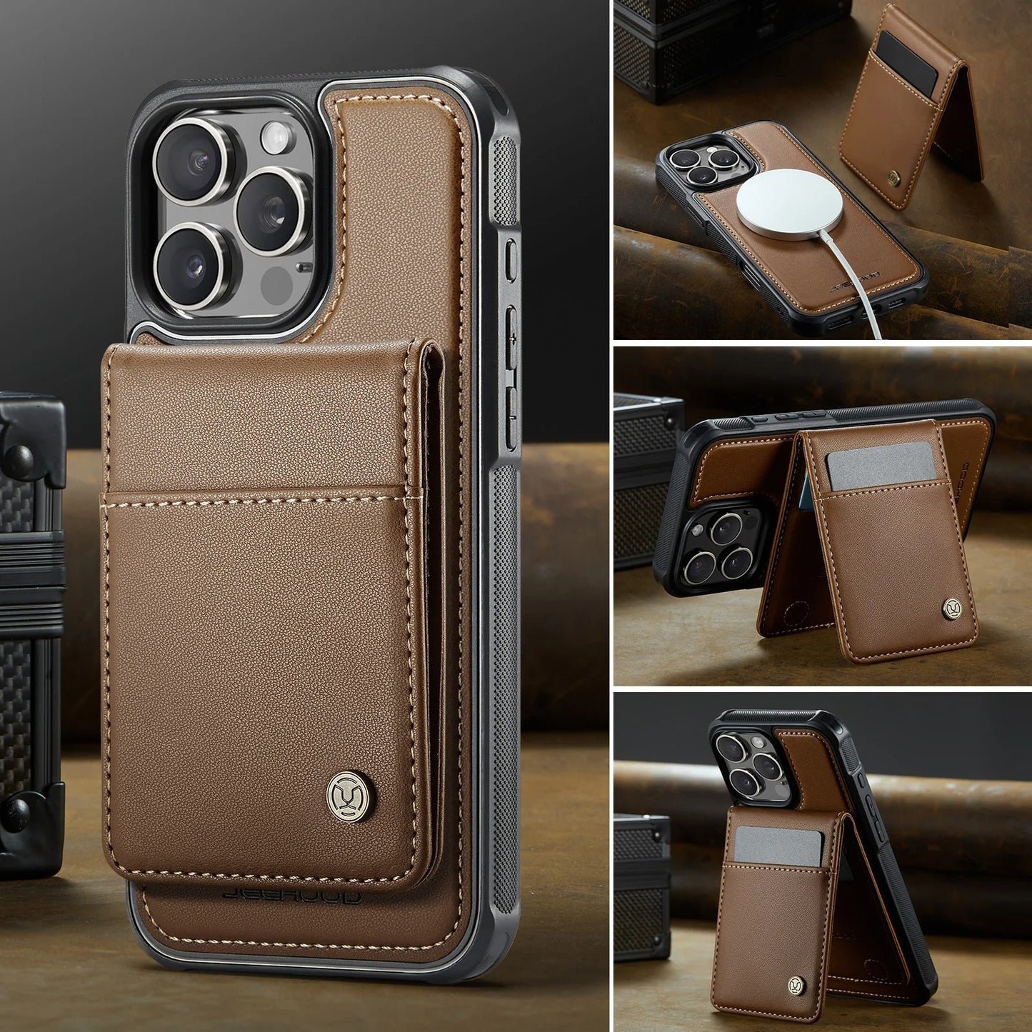 PREMIUM 2-IN-1 MAGNETIC LEATHER IPHONE CASE | SLEEK DESIGN WITH 360° SHOCK & DUST PROTECTION | DETACHABLE CARD HOLDER AND MAGSAFE COMPATIBILITY FOR ULTIMATE FUNCTIONALITY