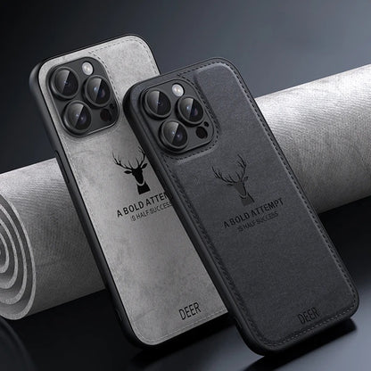 ELEGANT DEER LOGO FABRIC IPHONE CASE | PREMIUM ANTI-SCRATCH, ANTI-FINGERPRINT DESIGN | 360° SHOCKPROOF PROTECTION WITH LIGHTWEIGHT, LUXURIOUS TEXTURE AND RAISED EDGES FOR CAMERA & SCREEN SAFETY