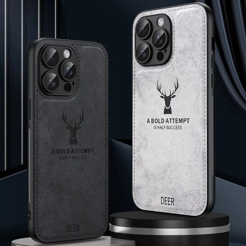 ELEGANT DEER LOGO FABRIC IPHONE CASE | PREMIUM ANTI-SCRATCH, ANTI-FINGERPRINT DESIGN | 360° SHOCKPROOF PROTECTION WITH LIGHTWEIGHT, LUXURIOUS TEXTURE AND RAISED EDGES FOR CAMERA & SCREEN SAFETY