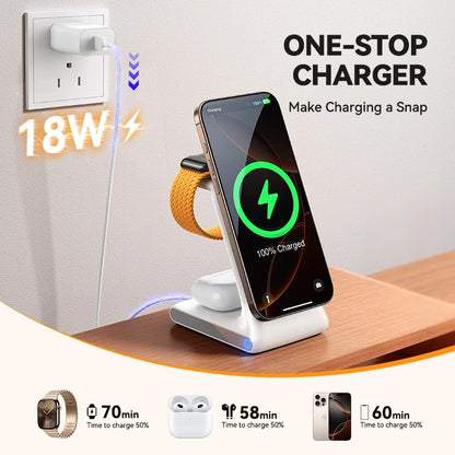 PREMIUM 3-IN-1 MAGNETIC WIRELESS CHARGING STATION | FAST CHARGING DOCK FOR IPHONE, APPLE WATCH & AIRPODS | SLEEK & COMPACT DESIGN