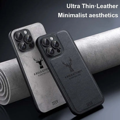 ELEGANT DEER LOGO FABRIC IPHONE CASE | PREMIUM ANTI-SCRATCH, ANTI-FINGERPRINT DESIGN | 360° SHOCKPROOF PROTECTION WITH LIGHTWEIGHT, LUXURIOUS TEXTURE AND RAISED EDGES FOR CAMERA & SCREEN SAFETY