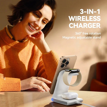 PREMIUM 3-IN-1 MAGNETIC WIRELESS CHARGING STATION | FAST CHARGING DOCK FOR IPHONE, APPLE WATCH & AIRPODS | SLEEK & COMPACT DESIGN