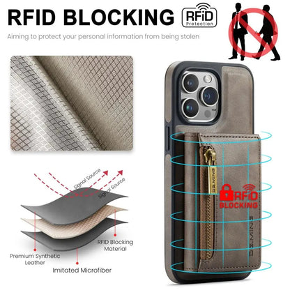 RETRO 2-IN-1 LEATHER IPHONE WALLET CASE | 2-IN-1 DETACHABLE MAGNETIC DESIGN WITH ZIPPERED STORAGE AND MULTIPLE CARD SLOTS | SHOCKPROOF AND ULTRA-PREMIUM PROTECTION WITH 360° CAMERA PROTECTION