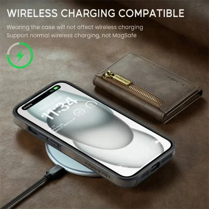 RETRO 2-IN-1 LEATHER IPHONE WALLET CASE | 2-IN-1 DETACHABLE MAGNETIC DESIGN WITH ZIPPERED STORAGE AND MULTIPLE CARD SLOTS | SHOCKPROOF AND ULTRA-PREMIUM PROTECTION WITH 360° CAMERA PROTECTION