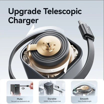 65W GAN FAST CHARGER | RETRACTABLE USB-C CABLE FOR PHONE, TABLET & LAPTOP | HIGH-SPEED CHARGING & COMPACT DESIGN