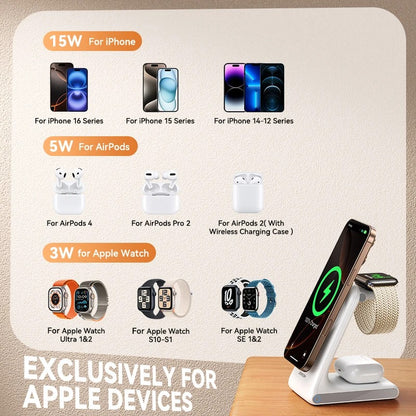 PREMIUM 3-IN-1 MAGNETIC WIRELESS CHARGING STATION | FAST CHARGING DOCK FOR IPHONE, APPLE WATCH & AIRPODS | SLEEK & COMPACT DESIGN