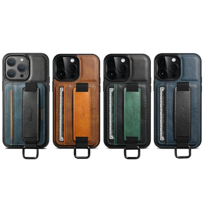 PREMIUM LEATHER APPLE IPHONE CASE | DURABLE SHOCK-ABSORBENT MATERIAL - HANDCRAFTED LEATHER STRAP | ERGONOMIC DESIGN WITH CARD HOLDER AND SECURE GRIP |  ANTI-SCRATCH ANTI-FINGERPRINT AND SHOCK PROOF