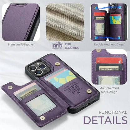 LUXURY MULTI-FUNCTION LEATHER APPLE IPHONE CASE | ELEGANT WALLET DESIGN WITH MAGNETIC FLIP COVER | CARD STORAGE WITH MULTIPLE SLOTS AND CASH HOLDER | 360° DROP PROTECTION AND MAGSAFE COMPATIBLE