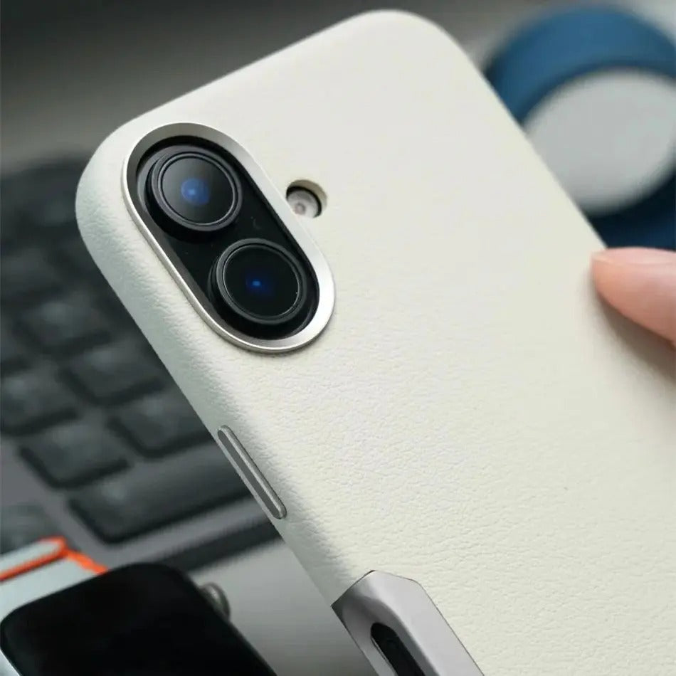LEATHER SLIM DESIGN APPLE IPHONE CASE | FINE TEXTURED PREMIUM DESIGN WITH INTERNAL FLOCKING SHOCK-ABSORBING ULTIMATE PROTECTION  | 360° SHOCKPROOF  WITH CAMERA LENS PROTECTOR  METAL INDEPENDENT BUTTON AND MAGSAFE