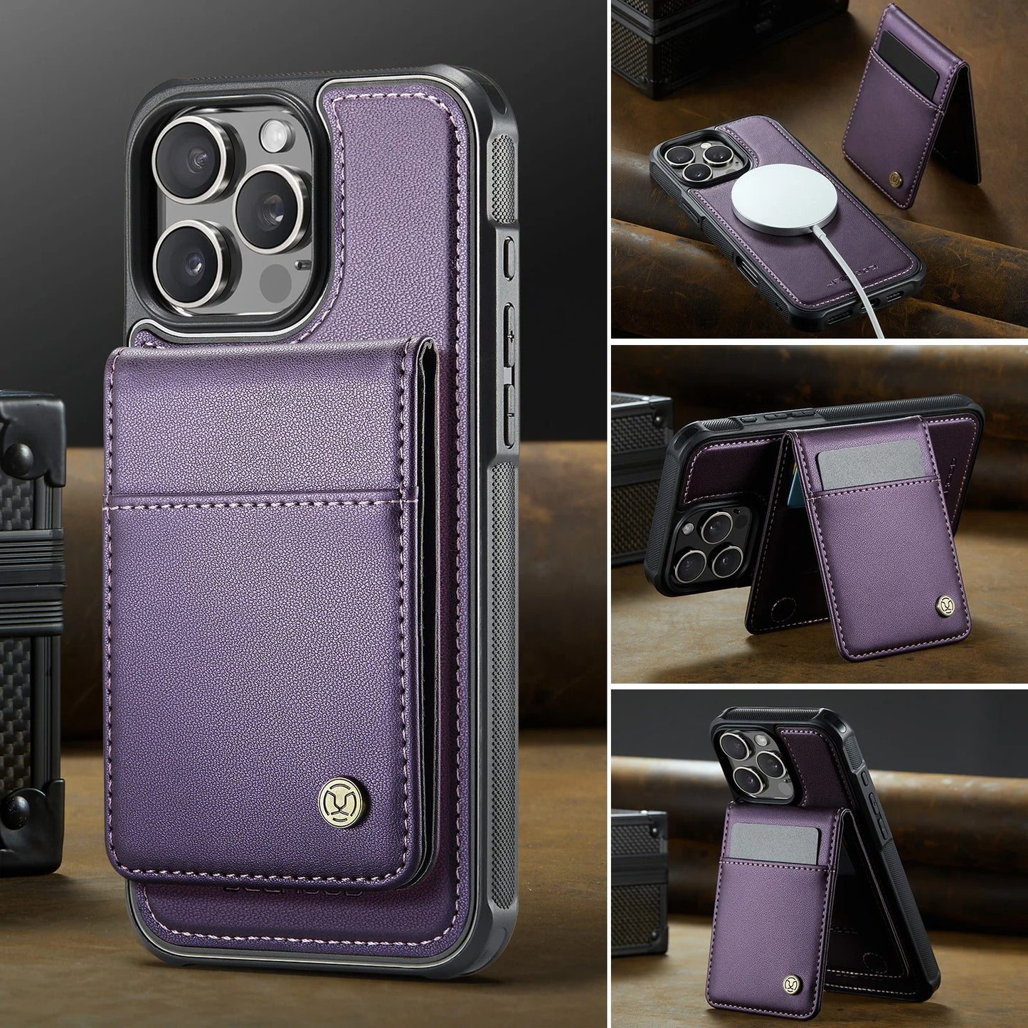 PREMIUM 2-IN-1 MAGNETIC LEATHER IPHONE CASE | SLEEK DESIGN WITH 360° SHOCK & DUST PROTECTION | DETACHABLE CARD HOLDER AND MAGSAFE COMPATIBILITY FOR ULTIMATE FUNCTIONALITY