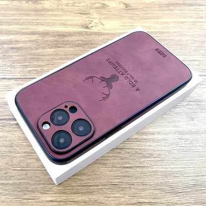 LUXURIOUS RETRO LEATHER IPHONE CASE WITH DEER EMBLEM | PREMIUM ENGRAVING, 360° SHOCKPROOF DESIGN, AND MAGSAFE SUPPORT | ADVANCED CAMERA AND SCREEN PROTECTION
