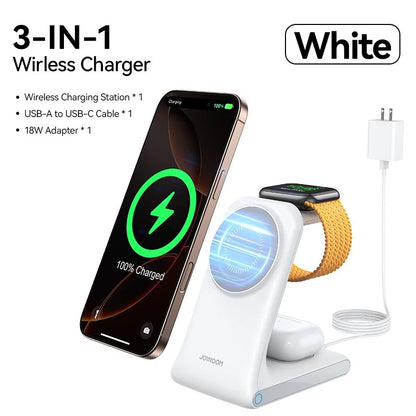 PREMIUM 3-IN-1 MAGNETIC WIRELESS CHARGING STATION | FAST CHARGING DOCK FOR IPHONE, APPLE WATCH & AIRPODS | SLEEK & COMPACT DESIGN
