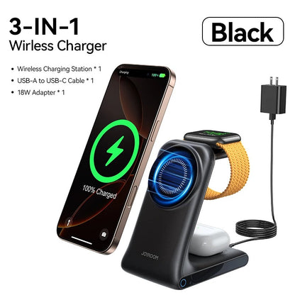 PREMIUM 3-IN-1 MAGNETIC WIRELESS CHARGING STATION | FAST CHARGING DOCK FOR IPHONE, APPLE WATCH & AIRPODS | SLEEK & COMPACT DESIGN