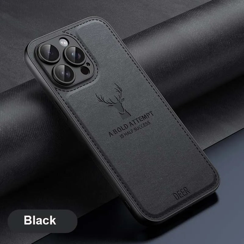 ELEGANT DEER LOGO FABRIC IPHONE CASE | PREMIUM ANTI-SCRATCH, ANTI-FINGERPRINT DESIGN | 360° SHOCKPROOF PROTECTION WITH LIGHTWEIGHT, LUXURIOUS TEXTURE AND RAISED EDGES FOR CAMERA & SCREEN SAFETY