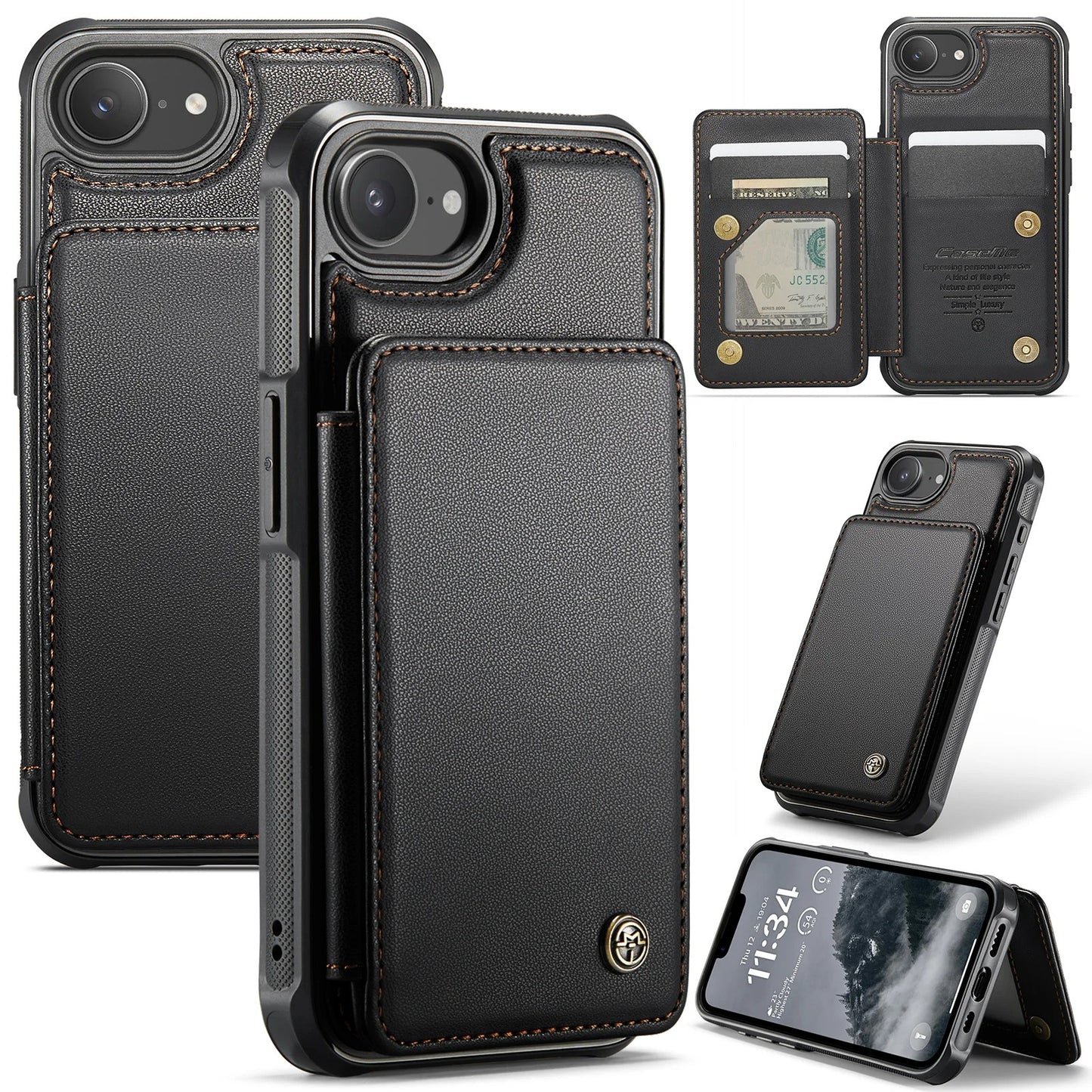 LUXURY MULTI-FUNCTION LEATHER APPLE IPHONE CASE | ELEGANT WALLET DESIGN WITH MAGNETIC FLIP COVER | CARD STORAGE WITH MULTIPLE SLOTS AND CASH HOLDER | 360° DROP PROTECTION AND MAGSAFE COMPATIBLE