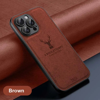 ELEGANT DEER LOGO FABRIC IPHONE CASE | PREMIUM ANTI-SCRATCH, ANTI-FINGERPRINT DESIGN | 360° SHOCKPROOF PROTECTION WITH LIGHTWEIGHT, LUXURIOUS TEXTURE AND RAISED EDGES FOR CAMERA & SCREEN SAFETY